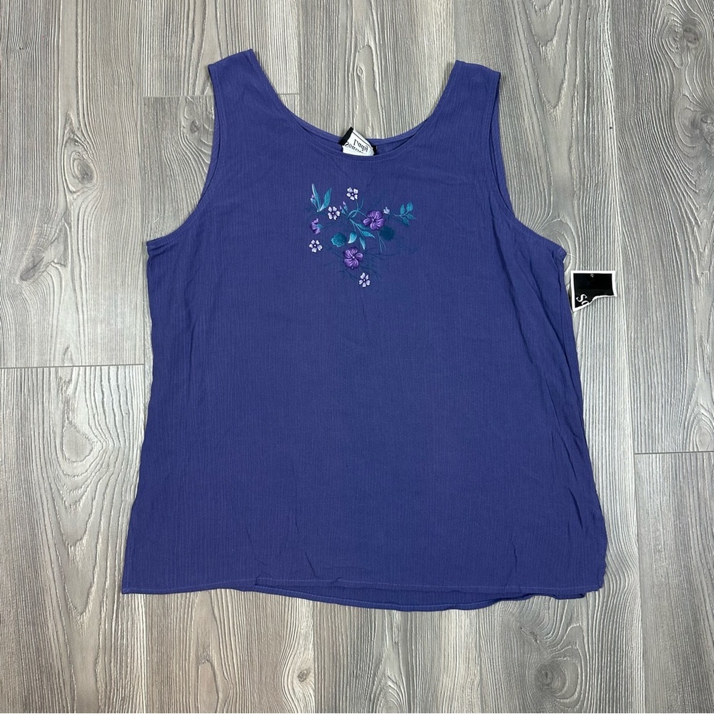 Southern Lady Purple Textured Tank Top with Floral Detail SZ 14 NWT